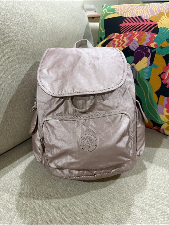 Kipling Metallic Dusty Pink Nylon Backpack